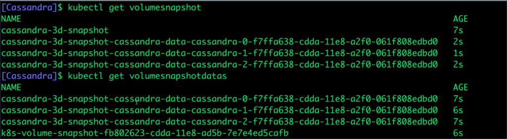 [Cassandra] $ kubectl get volumesnapshotdatas